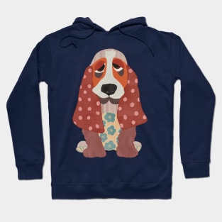 Hamish the Appliqué Patchwork Basset Hound Puppy with florals and polka dots Hoodie